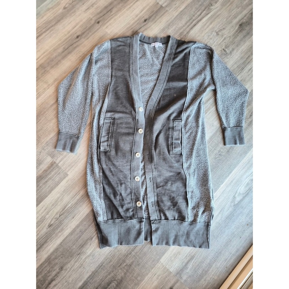Blakeley Womens XS Longline Cardigan Mixed Media Button Front Grey Pockets